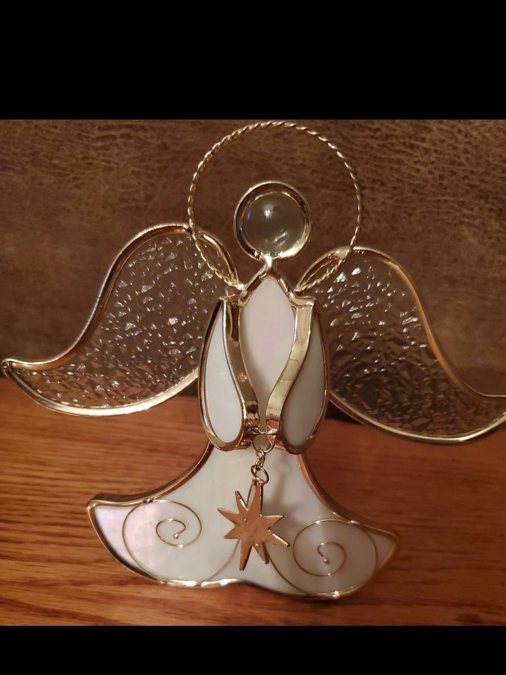 Stained Glass Angel Figurine - White and Gold Home Accent